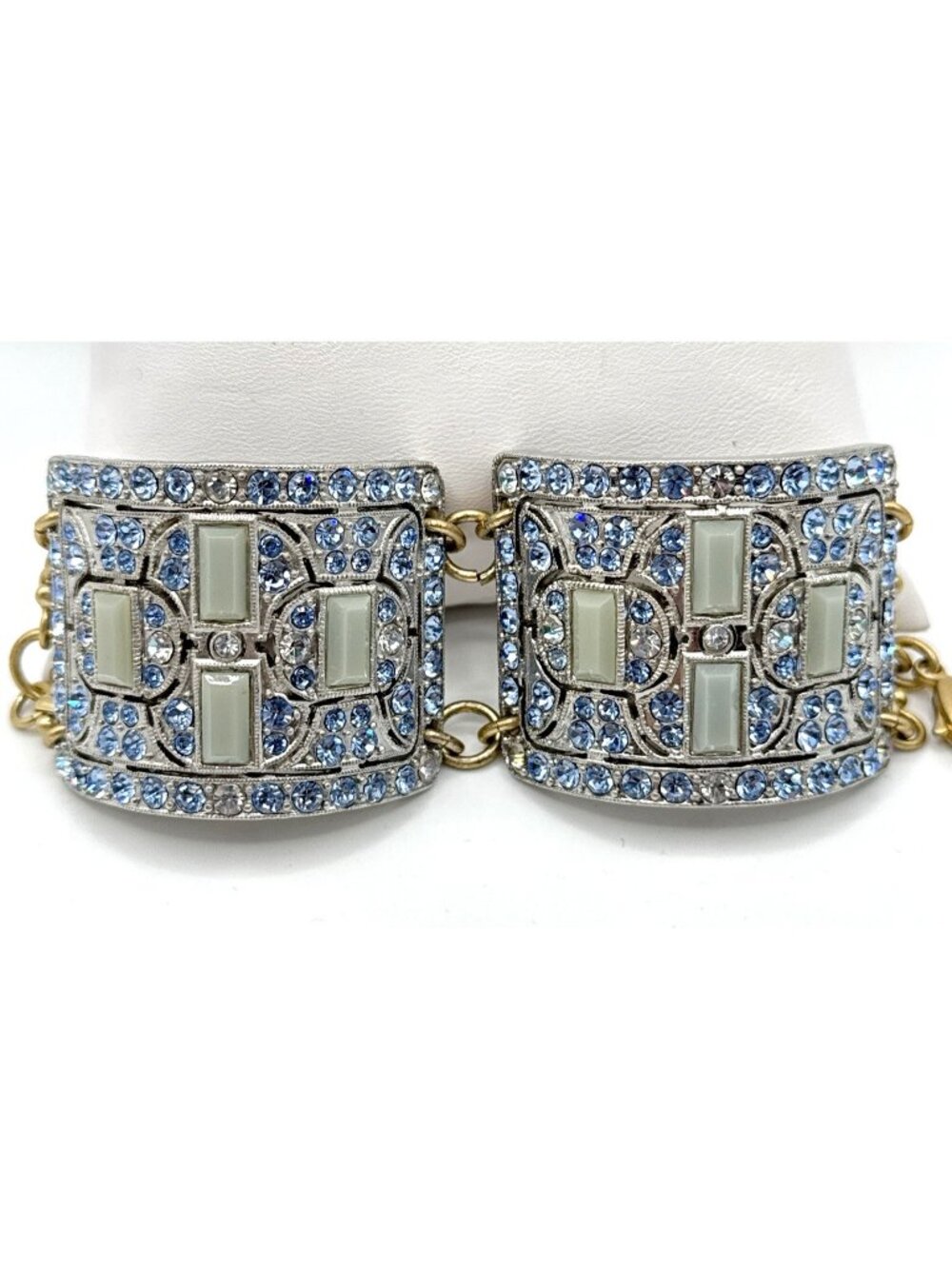 Lulu Frost for J Crew Bracelet Panel Ice Blue Rhinestones Antiqued Gold Chain